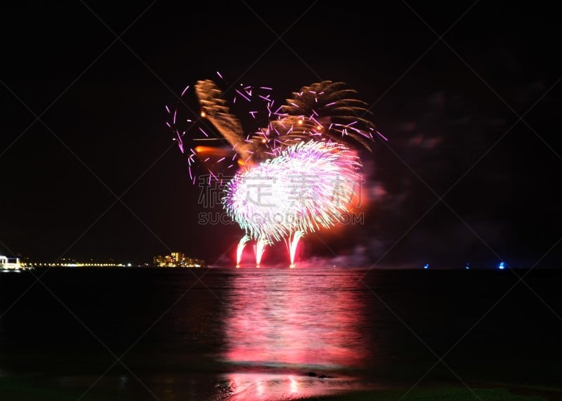 传统节日,威基基海滩,放焰火,檀香山,长冈,日本,在上面,礼物,事件,太平洋岛屿