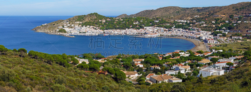 地中海,渔镇,港口的热带雨林,加泰隆尼亚,赫罗纳省,海岸线,水,水平画幅,无人,海岸地形