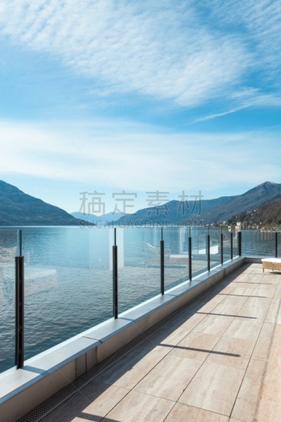 现代,建筑,梯田,自然美,顶楼公寓,垂直画幅,水,天空,新的,别墅
