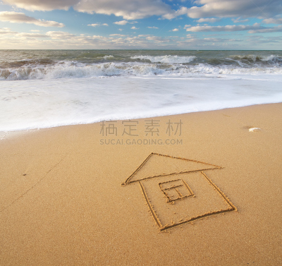 沙子,海洋,住房,潮汐发电,主页,住房问题,房地产标志,水,家庭生活