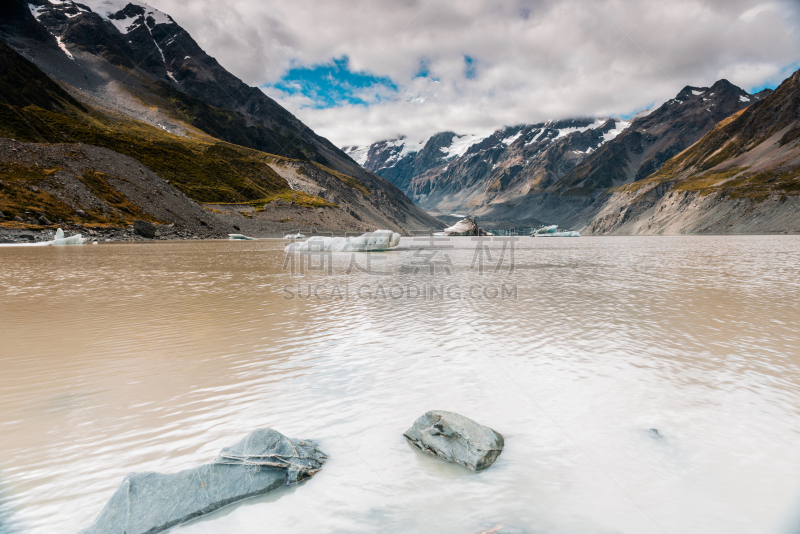 库克山,普卡基湖,水,天空,水平画幅,山,雪,户外,湖,自然公园