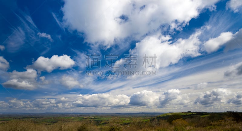 山,云景,布来克莫尔山谷,在上面,多塞特郡,水平画幅,高视角,无人,英格兰,夏天