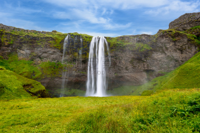 瀑布,冰岛国,夏天,塞里雅兰瀑布,自然,天空,seljalandsfoss waterfall,悬崖,水平画幅,地形
