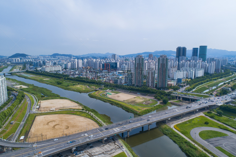 无人机,城市,航拍视角,首尔,商务,视角,有序,全球通讯,技术,总部大楼