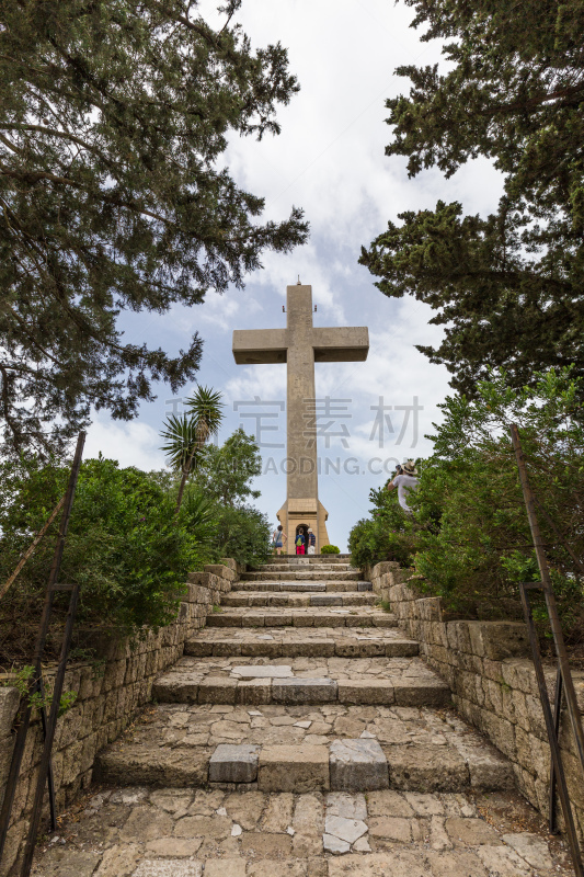 罗德岛,希腊,修道院,垂直画幅,天空,美,公园,墙,古老的,户外