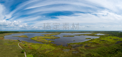 北卡罗来纳,全景,沼泽,老马海滩,海特瑞斯角,博得岛,外海岸,美国,水平画幅,码头