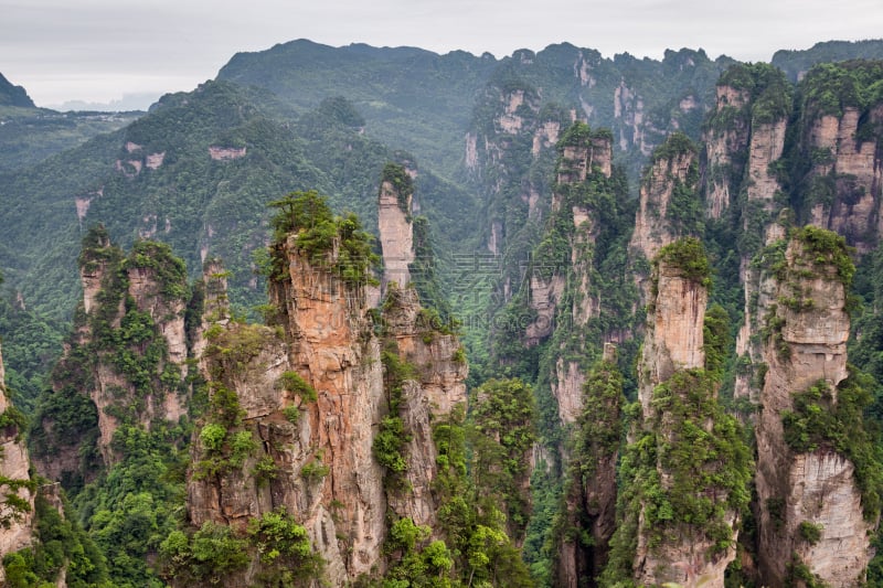 张家界国家森林公园,山,地形,中国,天子山,白云山脉,武陵源,张家界,自然立柱,湖南省