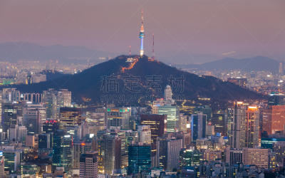 首尔,城市天际线,市区,塔,韩国,水平画幅,山,夜晚,雪,无人