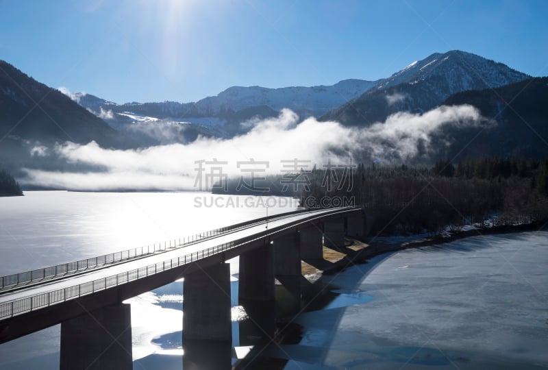 sylvenstein lake,水,天空,水平画幅,山,无人,水库,户外,湖,卡尔文德尔山脉