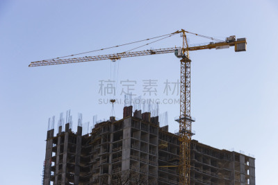 天空,建筑业,工业,起重机,蓝色,黄色,重的,提举,市区路,建筑设备