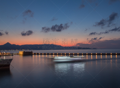 海港,长时间曝光,看,平底船,船,照明设备,法国,希腊,瓦纳,著名景点