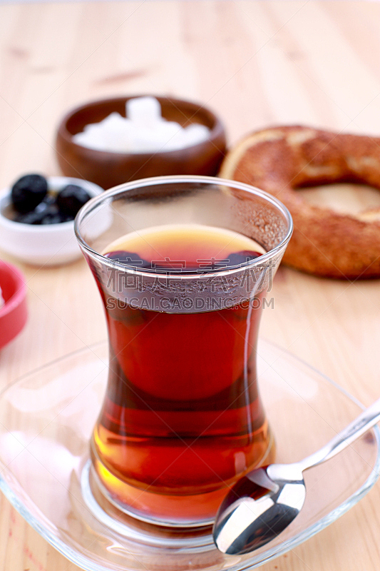 茶,土耳其面包,方糖,中东食物,百吉饼,垂直画幅,早餐,无人,热饮,玻璃