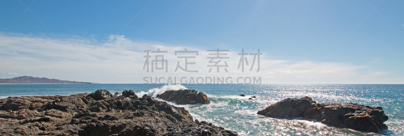 海滩,岩石海岸线,圣路卢卡斯,波浪,墨西哥,在之间,托多斯圣托斯,下加利福尼亚州,水,天空