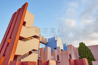 几何形状,红色,加尔培,建筑外部,墙,洛杉矶县,建筑业,视点,现代,几何学