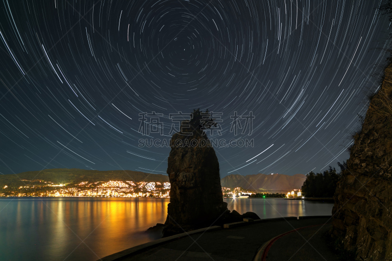 西沃许岩石,史坦利公园,星迹,加拿大,温哥华,水,天空,艺术,水平画幅,星星