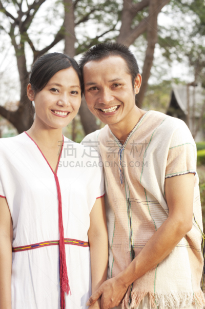 长颈族,异性恋,高山族,垂直画幅,女人,泰国人,传统,伴侣,人,肖像