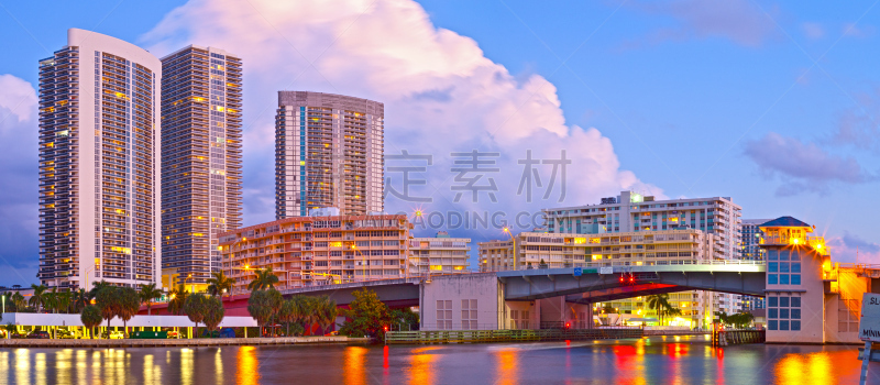 哈兰岱尔海滨,佛罗里达,南,南部海滩,迈阿密,水,天空,水平画幅,夜晚,无人