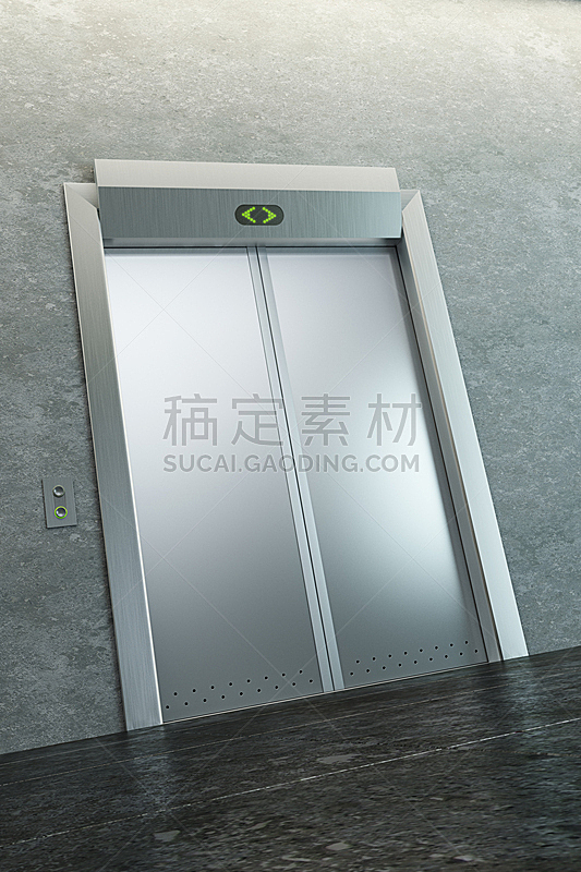 现代,电梯,拉丝金属,垂直画幅,新的,门口,形状,墙,银色,无人