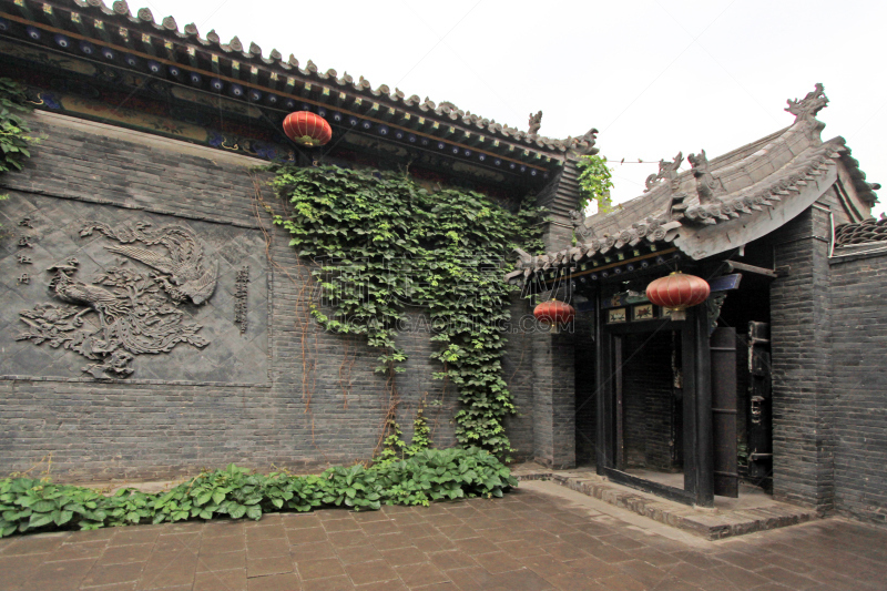 庭院,建筑,传统,纪念碑,褐色,灯笼,水平画幅,墙