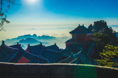 中国,武当山,地形,户外,早晨,道教,建筑,图像,水平画幅,无人