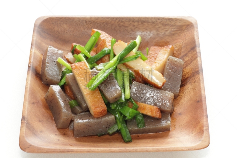 蒟蒻,日本食品,韭,炸鱼饼,水平画幅,高视角,山药,无人,日本,白色背景