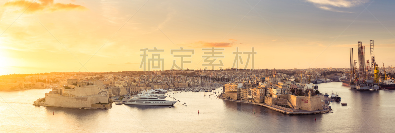 海港,马耳他,黎明,全景,城市,自然美,三只动物,天空,美,水平画幅