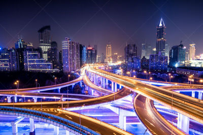 上海,高架桥,延安路,公路,光轨,立交桥,霓虹色,尾灯,未来,高视角