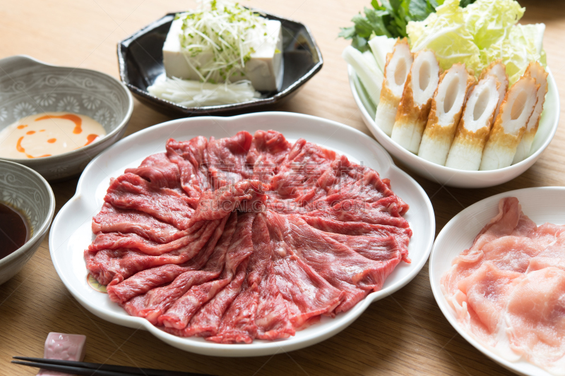 涮涮锅,日式炖菜,日式火锅菜,日本料理,水平画幅,无人,日本,餐桌,晚餐,日本食品