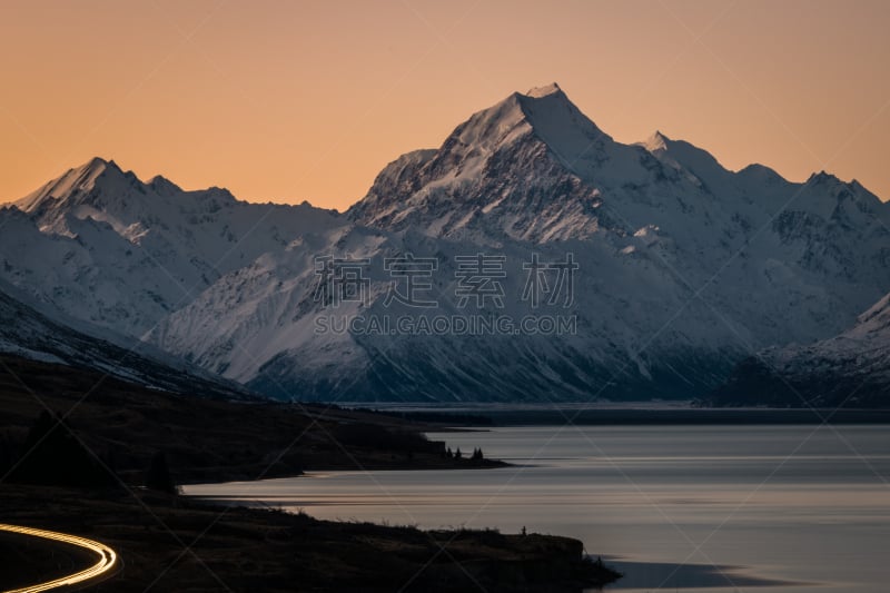 黄昏,库克山,雪,湖,户外,天空,新的,南,白色,自然