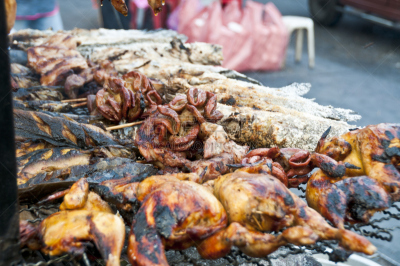 肉,动物肠,烧烤鸡,动物消化系统,鸡翅,碳烤,露天咖啡馆,鸡腿,煎鸡肉,水平画幅