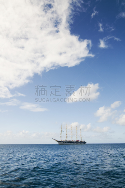 帆船,海洋,开着的,赛舟会,垂直画幅,水,留白,客船,无人,云景