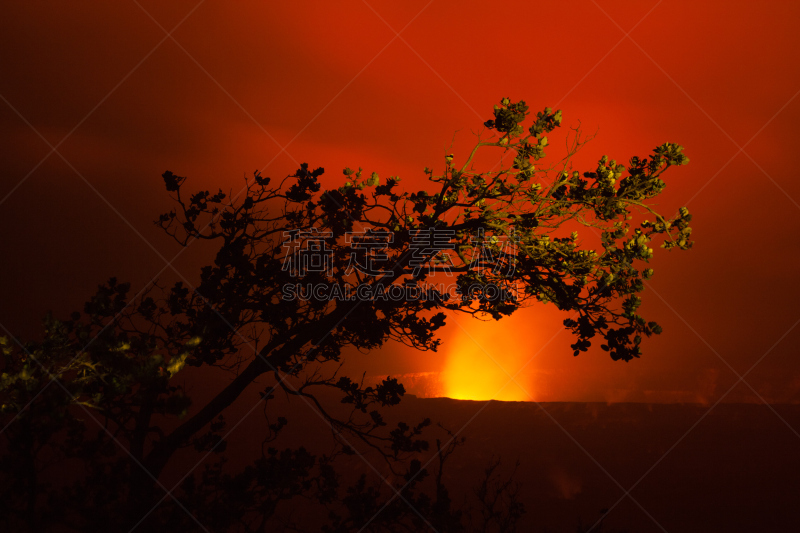 Volcano eruption at night