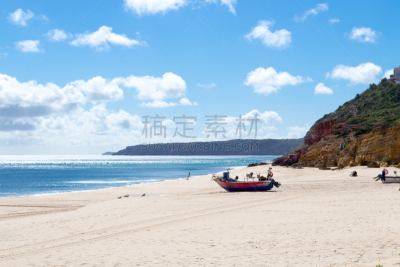 阿尔加威,葡萄牙,萨勒玛,海滩,船,水,停泊的,旷野,摩尔人风格,水平画幅