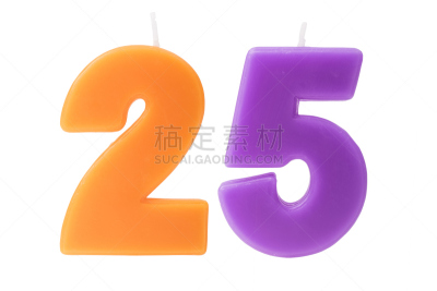 25街,分离着色,生日蜡烛,数字25,水平画幅,橙色,衰老过程,古老的,生日,背景分离