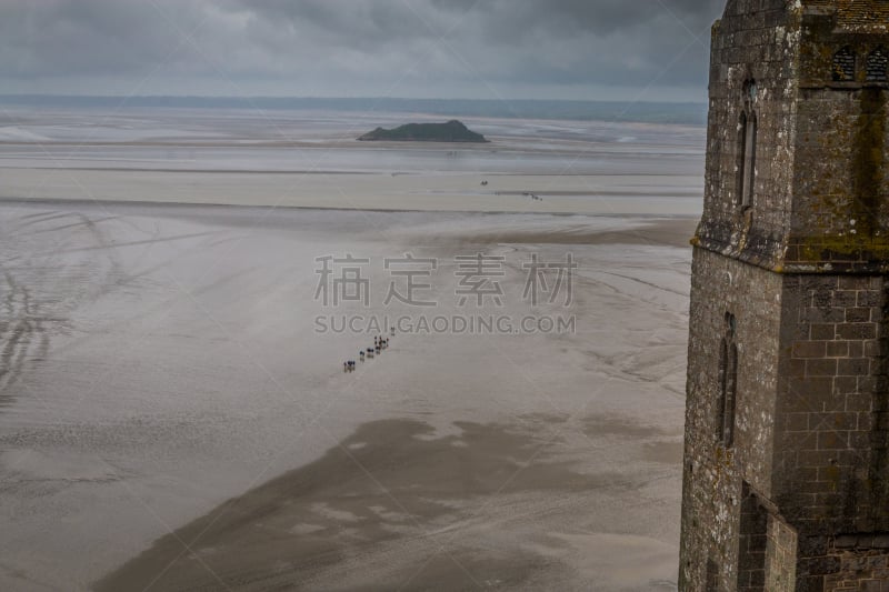 圣米歇尔山,城堡,海滩,都市风景,马瑞湖,曼彻,布列塔尼,修院,紫苑,天空