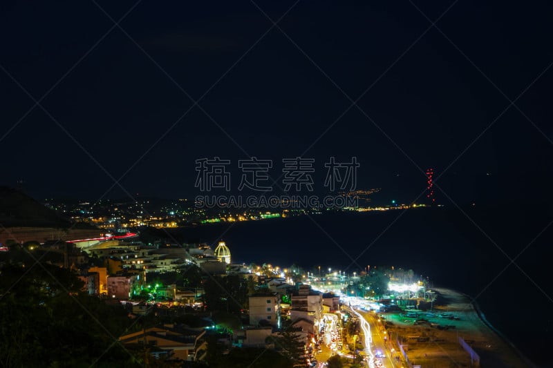 墨西拿海峡,西西里,水平画幅,光效果,夜晚,无人,墨西拿省,图像,点燃,摄影