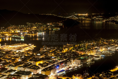 卑尔根,夜晚,全景,水,天空,风,臭氧层,高视角,泥土,湖