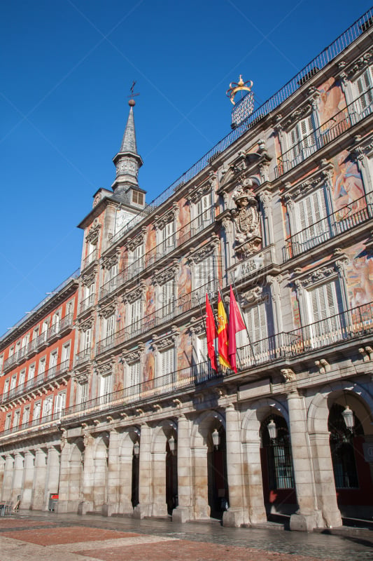 马德里,马约尔广场,特拉华,洛杉矶,casa de la panaderia,烘焙之家,大广场,垂直画幅,纪念碑,外立面