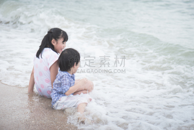 海滩,儿童,亚洲,进行中,罗勇,芭堤雅,水,天空,水平画幅,沙子