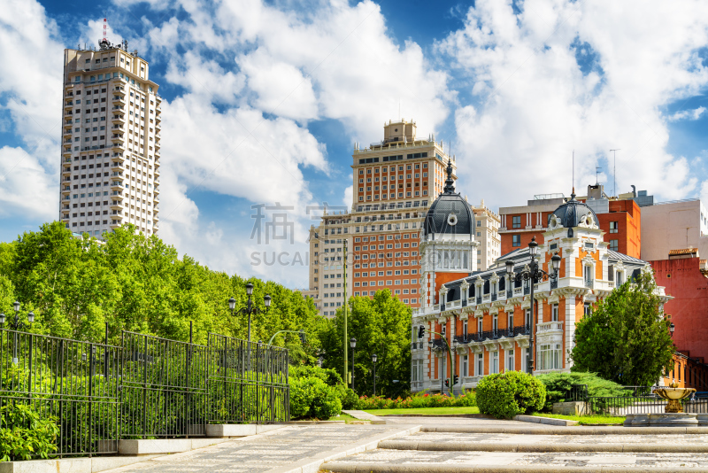 马德里,都市风景,塔,西班牙广场,旅游目的地,水平画幅,建筑,欧洲,广场,旅行者