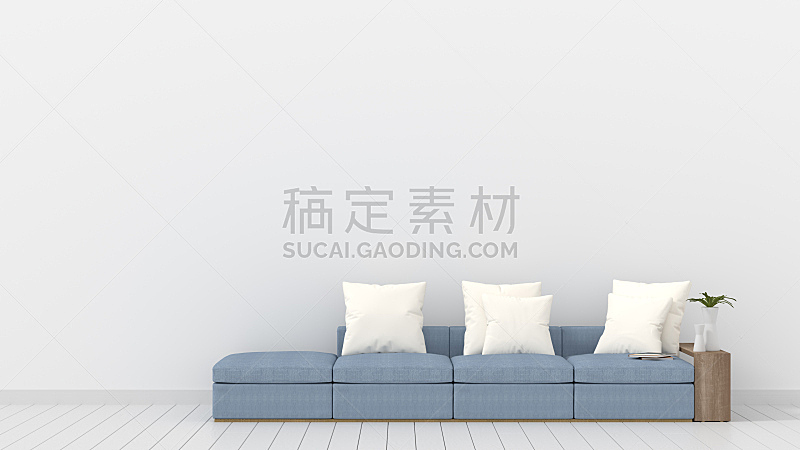 沙发,空的,三维图形,起居室,墙,浅蓝色,乡村风格,极简构图,白色,艺术