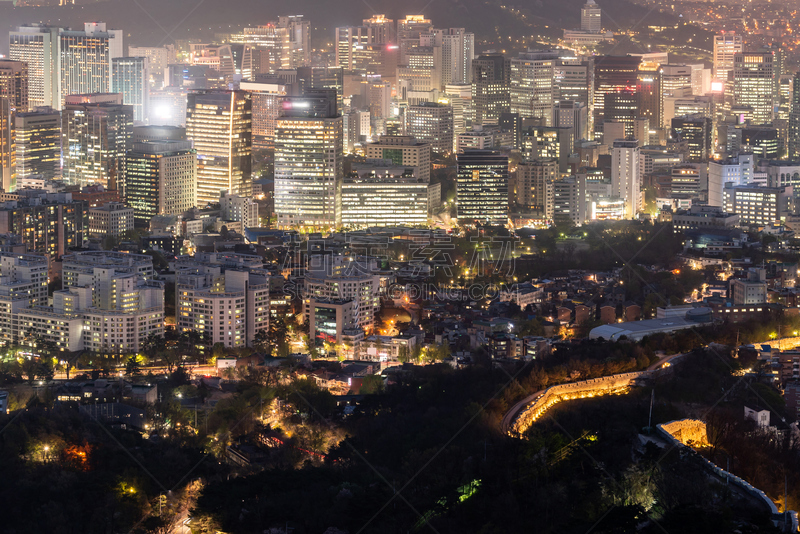 市区,夜晚,都市风景,首尔,曙暮光,人类居住地,黄昏,现代,透过窗户往外看,韩国