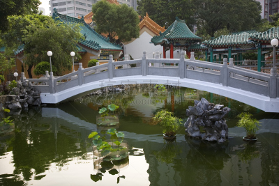 桥,忏悔室,运气,水景花园,黄大仙祠,道教,九龙,亭台楼阁,水,公园