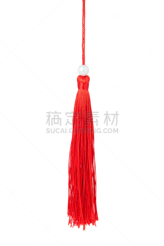 红色,穗,垂直画幅,纺织品,无人,时尚,白色背景,装饰物,背景分离,线绳