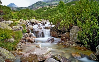 斯洛伐克,瀑布,自然美,岩石,山,塔特里山脉,河流,水平画幅,塞文塞思特斯,七姐妹