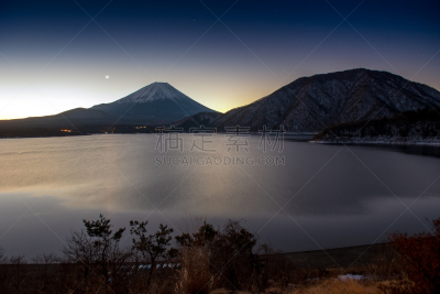 夜晚,山,富士山,本栖湖,水,天空,美,水平画幅,雪,无人