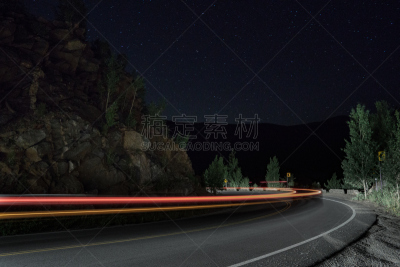 山口,夜晚,女人谷,丹佛,蜿蜒,洛矶山脉,水平画幅,路,长时间曝光,山