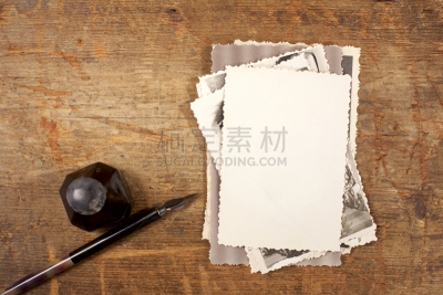 古典式,墨水笔,木制,桌子,油墨缸,磨损的,空的,古老的,空白的,古代