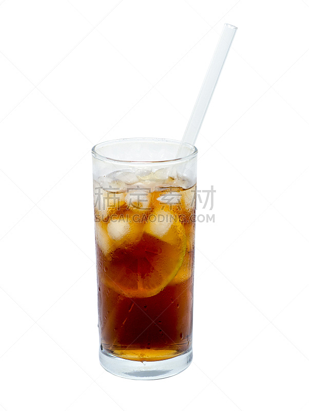 鸡尾酒,饮料,柠檬,茶,一个物体,分离着色,吸管,玻璃杯,冰,垂直画幅