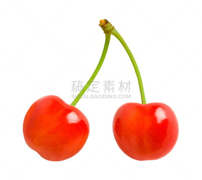 樱桃,两个物体,水平画幅,枝繁叶茂,生食,夏天,组物体,素食,清新